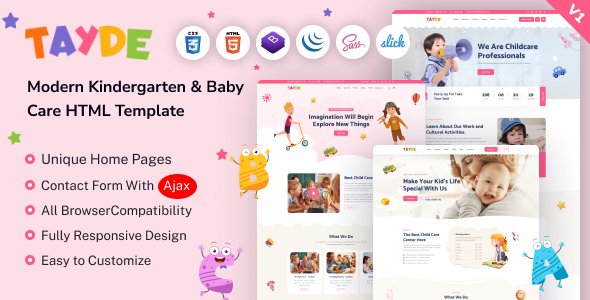 Tayde  Modern Kindergarten amp Baby Care HTML Template TFx