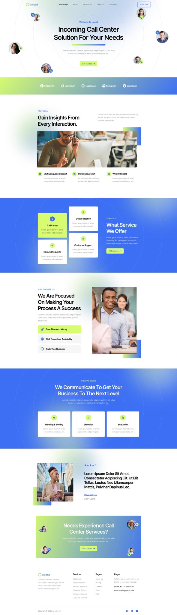 Upcall - Call Center Service amp Telemarketing Elementor pro Template Kit TFx