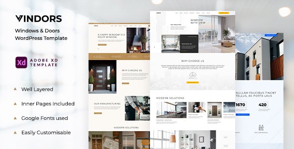 Vindors - Doors and Windows Company Adobe XD Template TFx