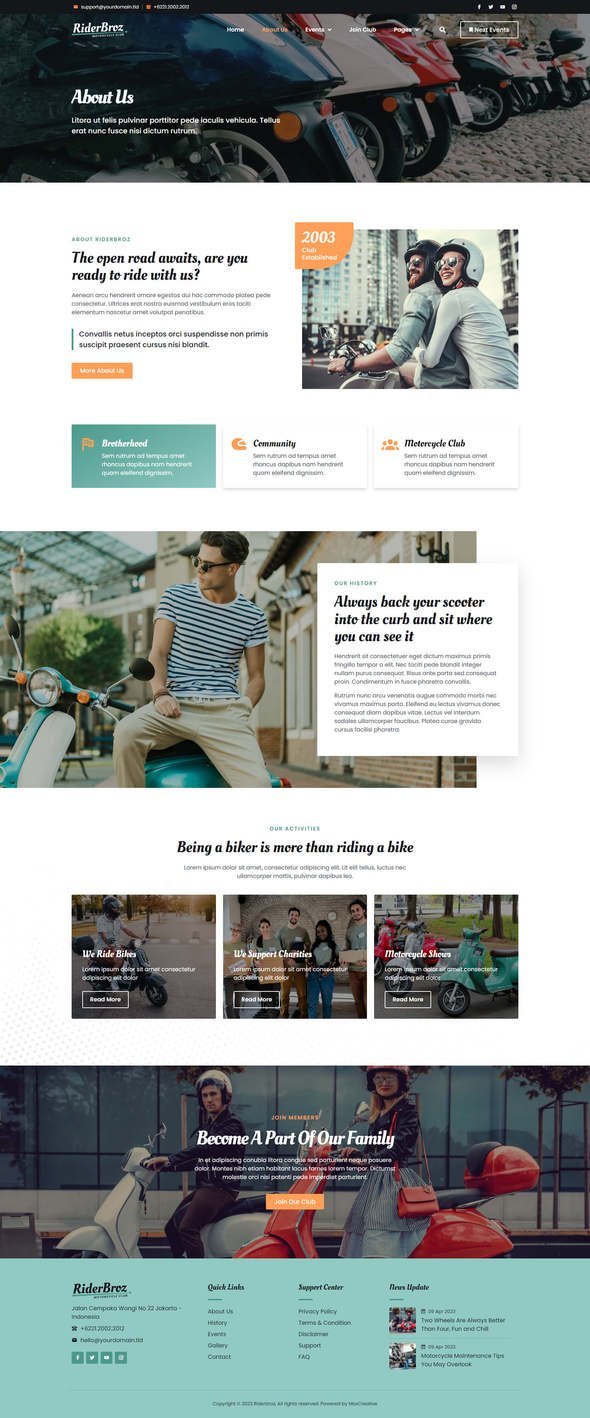 RiderBroz - Motorcycle Club Elementor Template Kit TFx