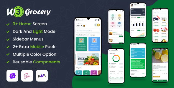W3Grocery  Pre-Build Mobile App Template  Bootstrap 5  PWA  TFx
