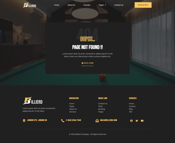 Billierd - Billiard School amp Sport Club Elementor Template Kit TFx