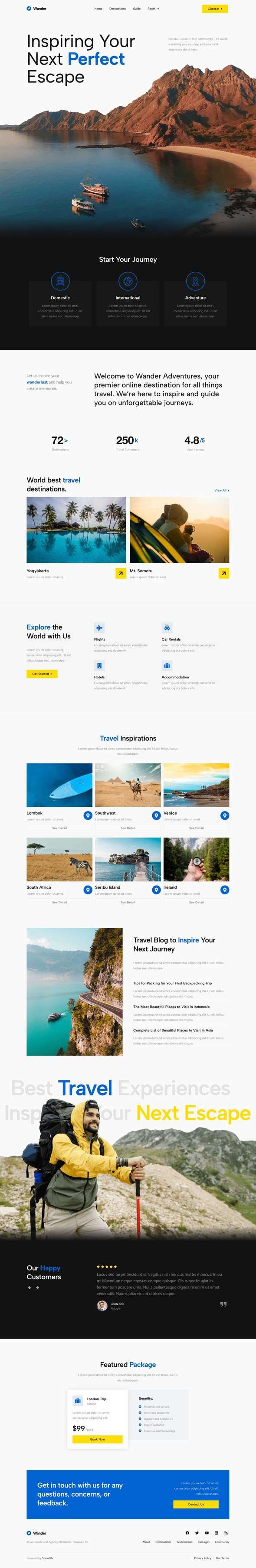 Wander - Travel Guide amp Agency Elementor Template Kit TFx