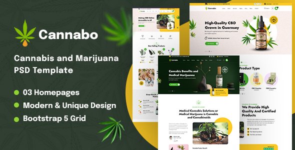 Cannabo  Medical Marijuana and CBD Oil PSD Template TFx