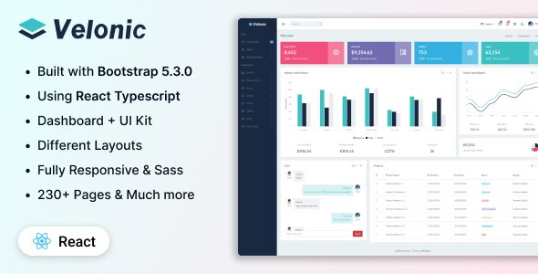 Velonic - React Admin amp Dashboard Template TFx