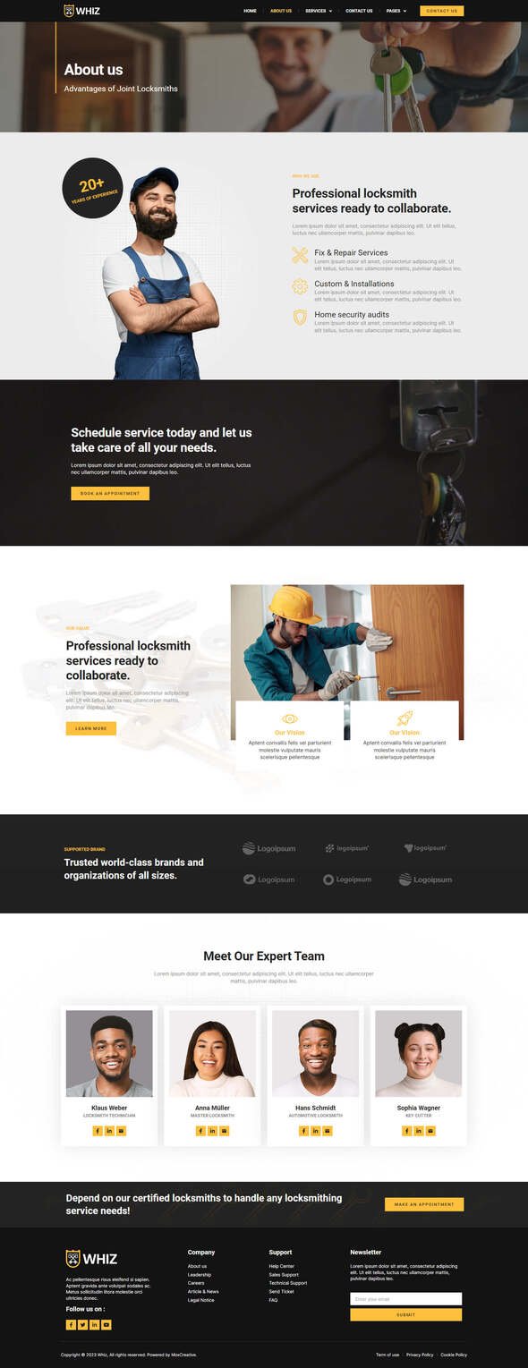 Whiz - Locksmith amp Key Maker Services Elementor Pro Template Kit TFx