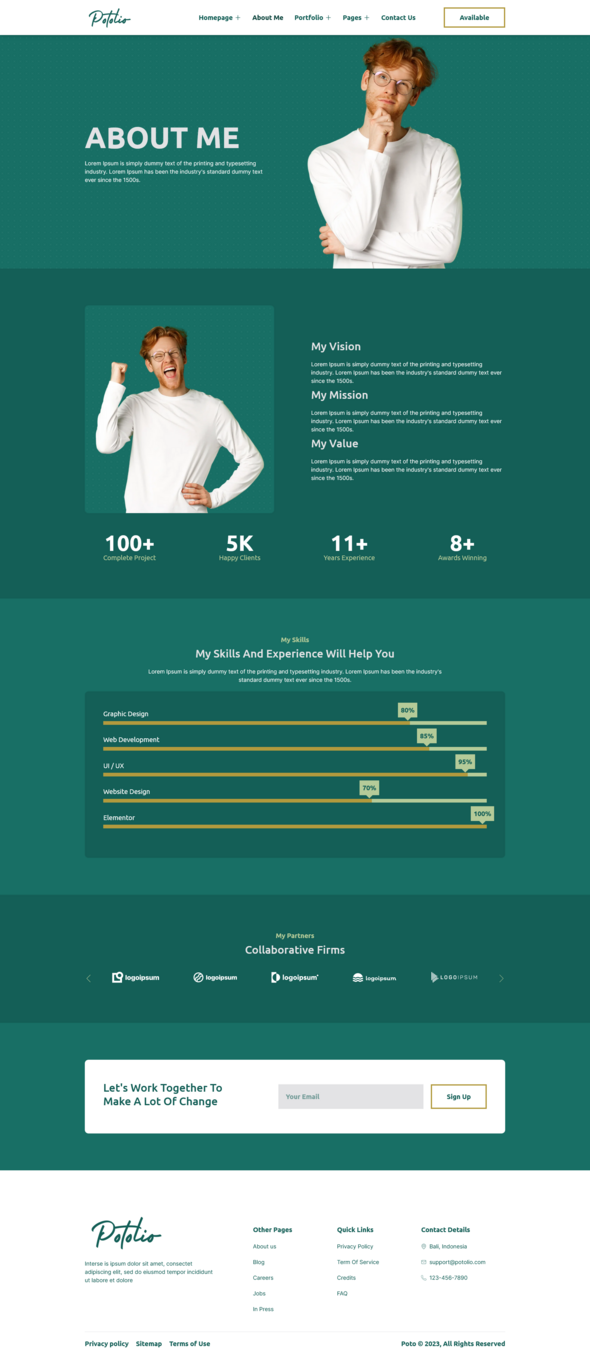 Potolio - CV Resume Porfolio Elementor Template Kit TFx