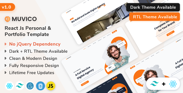 Muvico - React Js Personal amp Minimal Portfolio Template TFx
