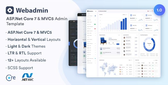 Webadmin - ASPNet Core 7 amp MVC5 Admin Dashboard Template TFx