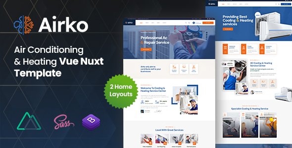 Airko - Air Conditioning amp Repair Vue Nuxt Template TFx