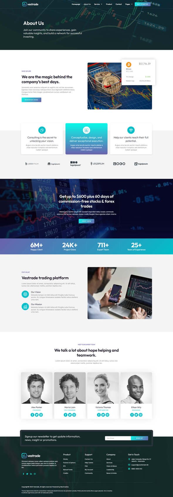 Vestrade - Trading amp Investment Elementor Template Kit TFx