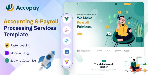 Accupay - Accounting amp Payroll Processing Services Vue JS Tailwind CSS Template TFx