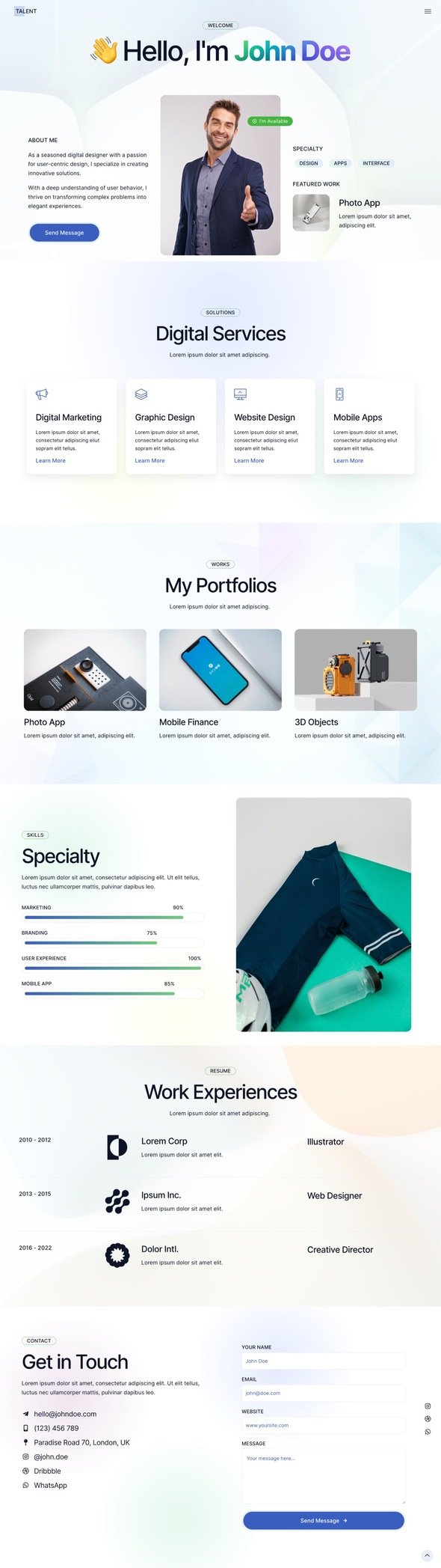 Talent - Personal Portfolios amp Resume Elementor Template Kit TFx