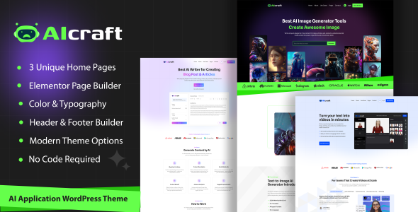 AIcraft - AI Application amp Generator WordPress Theme TFx