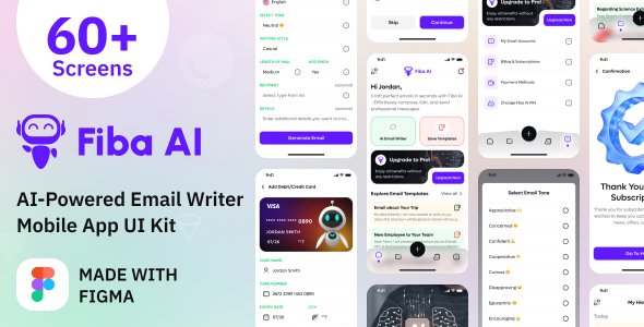 AI-Powered Email Writer Mobile App UI Kit Figma Template - Fiba AI TFx