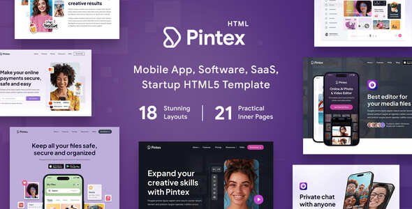 Pintex - Mobile App amp Software Landing Page HTML Template TFx