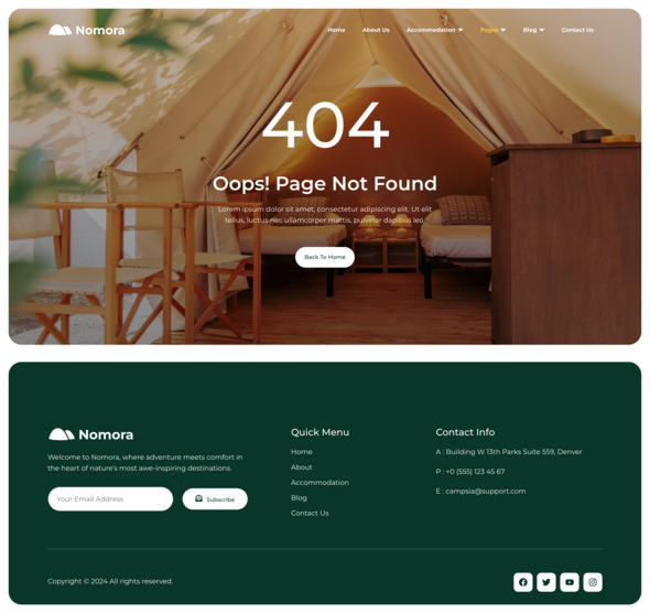Nomora - Glamping amp Adventure Elementor Template Kit TFx