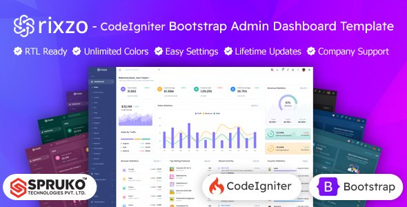 Rixzo - Bootstrap Codeigniter Admin Panel Dashboard Template TFx