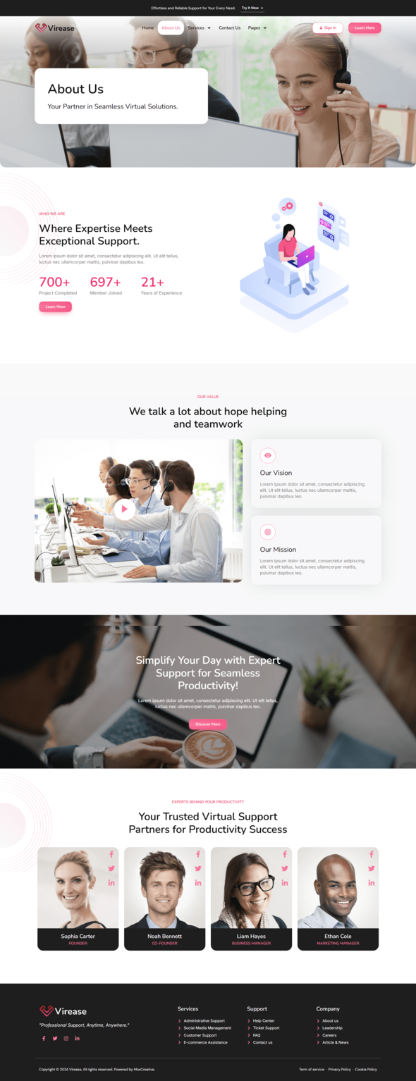 Virease - Virtual Assistant Service Elementor Pro Template Kit TFx